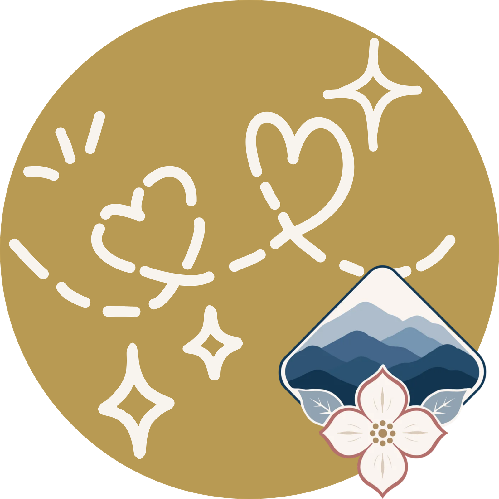 Illustrated hearts and sparkling stars icon representing joy through singing and friendship.